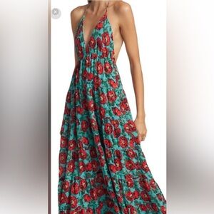 Alice and Olivia Floral Maxi Dress in Red and Aqua Size 12